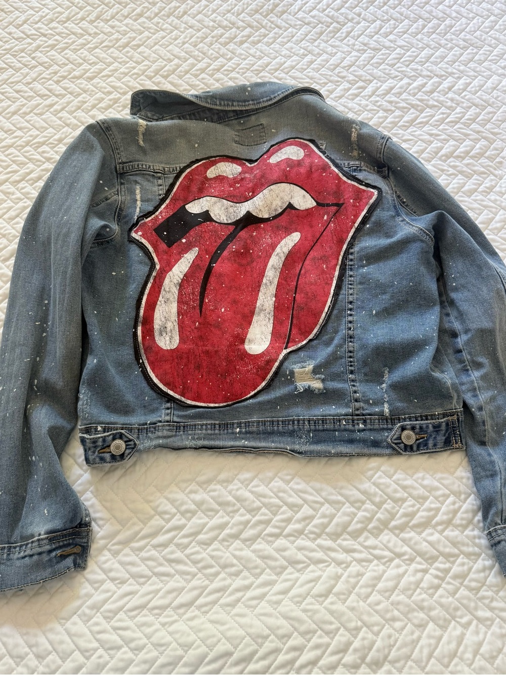Denim Jean Jacket with Red Graphic Tongue Back Patch